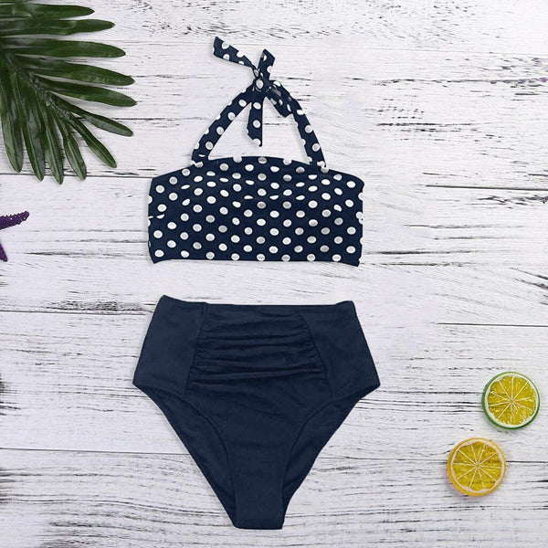 Women Bikini Set Halter Vest Beach High Waist Dot Swimwear