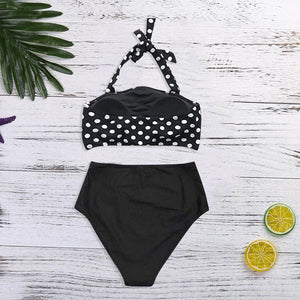 Women Bikini Set Halter Vest Beach High Waist Dot Swimwear