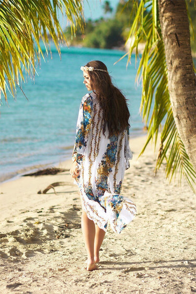 Plus Size Beach Robe Floral Long Sleeve Cover Up