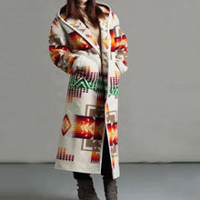 Load image into Gallery viewer, Women Elegant Geometric Print Hooded Coats Fashion Button Pocket Warm Long Cardigan Mujer Autumn Winter Vintage Overcoat Trench