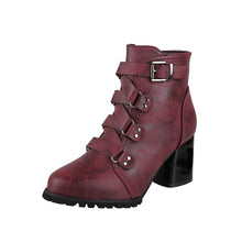 Load image into Gallery viewer, Women  Ankle Pumps PU Leather Toe Boots Solid Autumn Winter  High-heeled Shoes