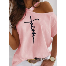 Load image into Gallery viewer, Women Tops Sexy Off Shoulder Summer T-Shirts Casual Print T-Shirt Short Sleeve O-neck Pullovers Tops Fashion Street Tee