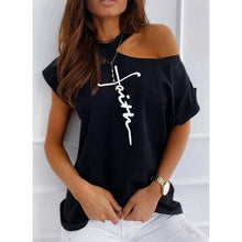 Load image into Gallery viewer, Women Tops Sexy Off Shoulder Summer T-Shirts Casual Print T-Shirt Short Sleeve O-neck Pullovers Tops Fashion Street Tee