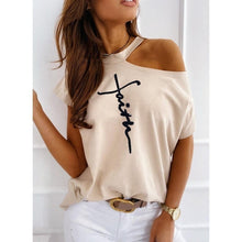 Load image into Gallery viewer, Women Tops Sexy Off Shoulder Summer T-Shirts Casual Print T-Shirt Short Sleeve O-neck Pullovers Tops Fashion Street Tee