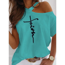 Load image into Gallery viewer, Women Tops Sexy Off Shoulder Summer T-Shirts Casual Print T-Shirt Short Sleeve O-neck Pullovers Tops Fashion Street Tee