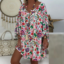 Load image into Gallery viewer, Women&#39;s Summer Boho Vintage Floral Print Deep V Neck Beach Mini Dresses
