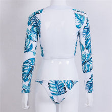 Load image into Gallery viewer, Women&#39;s Swimming Suit Tropical Plant Floral Print Split Bikini 2019 Long Sleeve Bodysuits Swimsuit Briefs Two Piece Swimwear Set