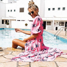 Load image into Gallery viewer, Wrinkle-free Pink Eyes Chiffon Dresses Sexy Short Sleeve 2021 Summer Beach Dress Women Beach Wear Swim Suit Cover Up D1