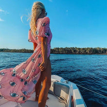 Load image into Gallery viewer, Wrinkle-free Pink Eyes Chiffon Dresses Sexy Short Sleeve 2021 Summer Beach Dress Women Beach Wear Swim Suit Cover Up D1