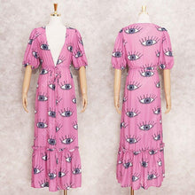 Load image into Gallery viewer, Wrinkle-free Pink Eyes Chiffon Dresses Sexy Short Sleeve 2021 Summer Beach Dress Women Beach Wear Swim Suit Cover Up D1
