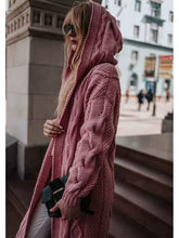 Load image into Gallery viewer, Autumn/winter Solid-colored Hooded Long Cardigan Sweater Hemp Sweater