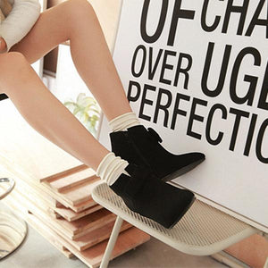 Big Size Butterfly Knot Wedge Heel Zipper Platform Ankle Boots