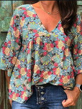 Load image into Gallery viewer, Women&#39;s floral v-neck top