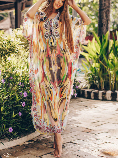 Chiffon Printed Snake Pattern Beach Sun Proof Shirt Holiday Long Dress Beach Swimsuit Cover Up