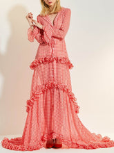 Load image into Gallery viewer, Ankle Length  lace deep V-neck dress dragging evening dress