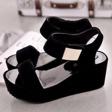 Load image into Gallery viewer, Black Pu Korean Style Metal Platform Hook Loop Peep Toe Gladiator Sandals