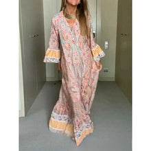 Load image into Gallery viewer, Summer New Bohemian Print V-neck Fashion Versatile Casual Style Large Swing Long Dress