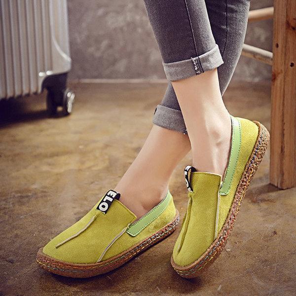 Suede Pure Color Slip On Stitching Flat Soft Shoes For Women