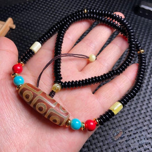 Tibetan nine-eyed beads clavicle chain old agate beads with beeswax cinnabar beads necklace