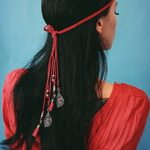 Load image into Gallery viewer, Ethnic Tibetan Headdress Magenta Hair Rope Hair Accessories Tassel Hair with Antique Headband