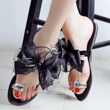 Load image into Gallery viewer, Big Size Butterflyknot Lace Bead Crystal Clip Toe Flat Flip Flops Sandals