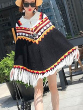 Load image into Gallery viewer, Folk Style Tassel Knit Shawl Cloak Sweater