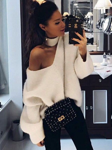 Sexy Off The Shoulder Imitation Mane Loose Lazy Sweater