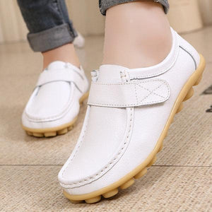 Soft Leather Pure Color Hook Loop Flat Comfortable Loafers