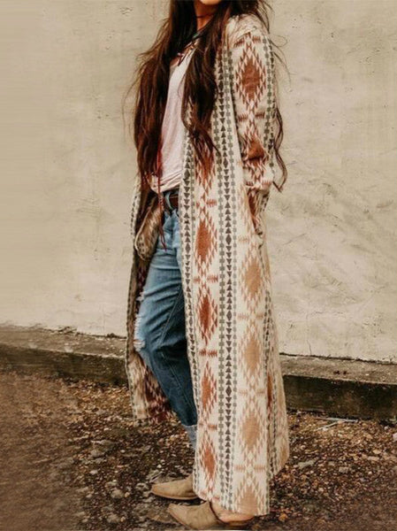 New Printed Long Sleeve Long Knit Jacket