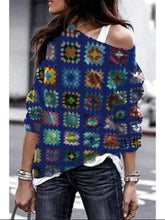 Load image into Gallery viewer, Women's foreign trade popular loose long sleeve Pullover slant collar printed T-shirt
