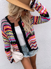 Load image into Gallery viewer, Striped sweater women loose plus size rainbow knit sweater button cardigan