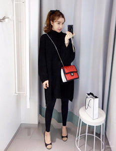 Turtleneck Split Hem Knitted Pullover Sweaters