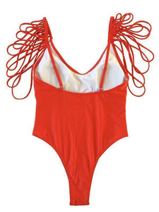 Sexy Backless Tassels Solid Color One-piece Swimwear