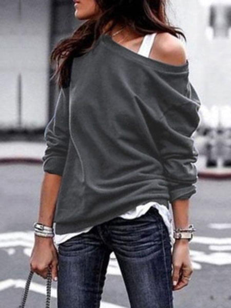 Casual Long Sleeves Solid Color Blouses Shirts Tops
