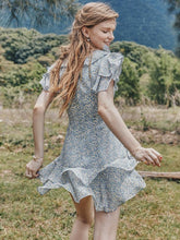 Load image into Gallery viewer, Summer Women&#39;s Pastoral Floral Lotus Leaf Collar Waist Slimming Dress