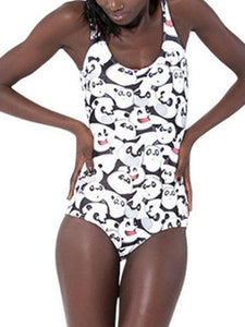 Starry Sky Digital Print Panda Pattern One-piece Swimsuit
