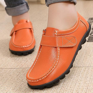 Soft Leather Pure Color Hook Loop Flat Comfortable Loafers