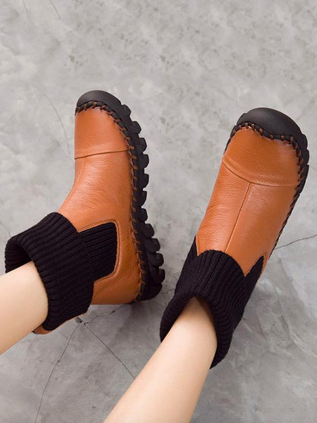 Winter Causal Genuine Leather Mid Calf Flat Boots