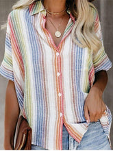 Load image into Gallery viewer, Fashion Casual Color Striped Shirt Button Short Sleeve Shirt