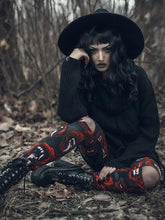 Load image into Gallery viewer, Women's Dark Gothic Rose Print Knee Cutout Leggings Pants
