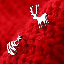 Load image into Gallery viewer, Cute Deer Christmas Tree Sliver Color Stud Earrings