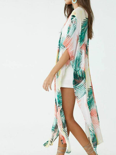 Cotton Color Leaf Printing Vacation Beach Cover Up