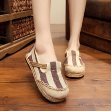 Load image into Gallery viewer, Stripe Pattern Flax Breathable Retro Flat Slip On Women Shoes