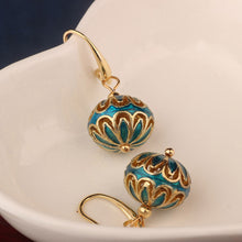 Load image into Gallery viewer, Ethnic Sky Blue Cloisonne Earrings Vintage Flower Round Drop Earrings for Women and Girl Jewelry
