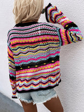 Load image into Gallery viewer, Striped sweater women loose plus size rainbow knit sweater button cardigan