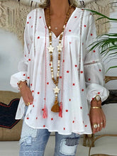 Load image into Gallery viewer, Women White Casual Lantern Long Sleeve Hollow Pentagram Printed Blouse Shirt