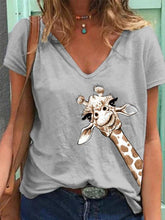 Load image into Gallery viewer, Women Simple Animal Printed V Neck Short Sleeve Tops