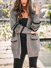 Load image into Gallery viewer, Pocket Stitching Long Sleeve Tassel Cardigan Sweater