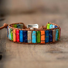 Load image into Gallery viewer, Handmade Multi Color Natural Stone Tube Beads Leather Wrap Bracelet Couples Bracelets