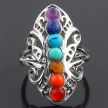 Load image into Gallery viewer, Silver Plated 7 Chakra Healing Hollow Thumb Reiki Natural Stones Adjustable Ring
